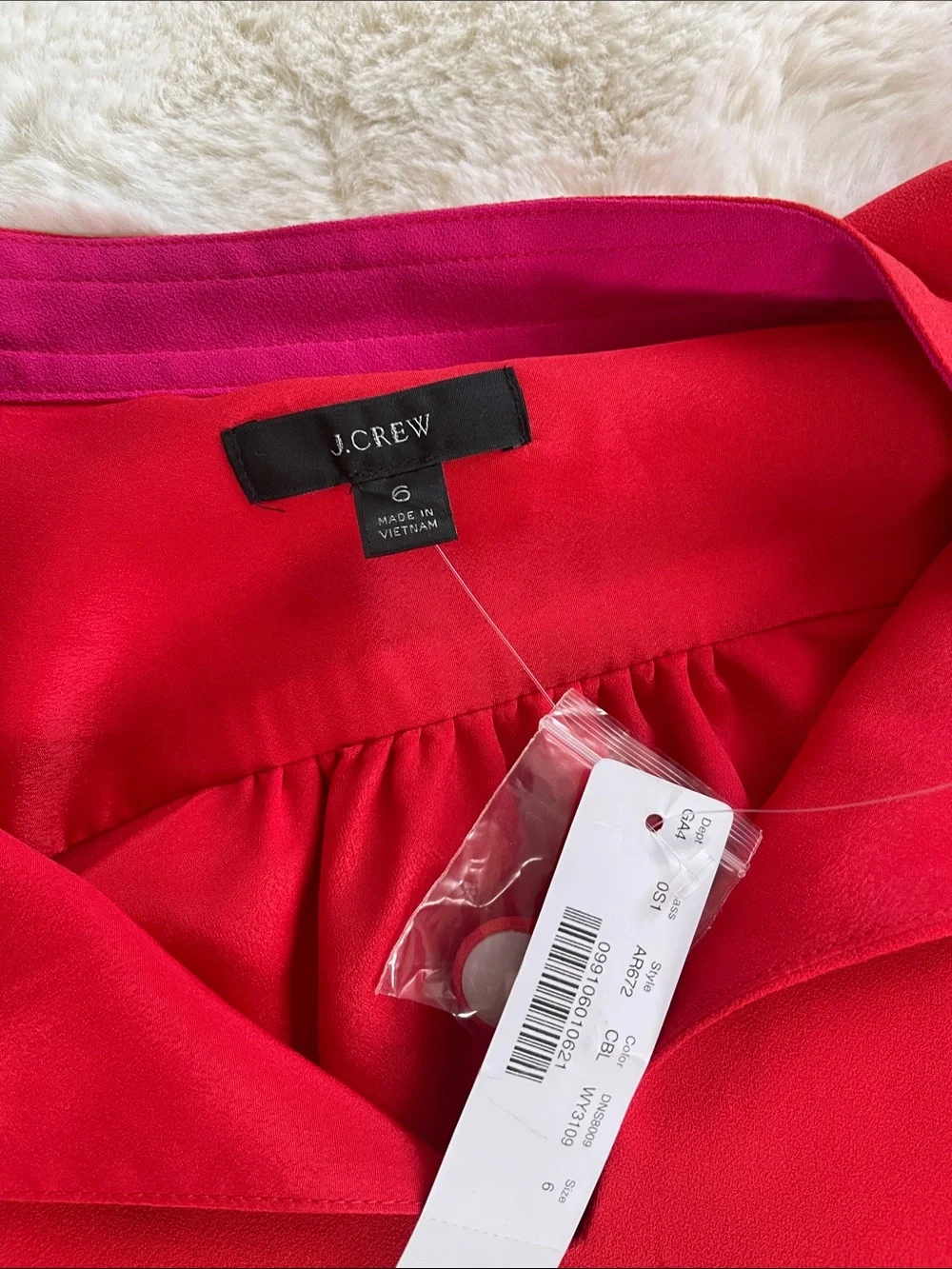 J. Crew Red Long-Sleeve Tie-Neck Shift Dress with Pink Ties